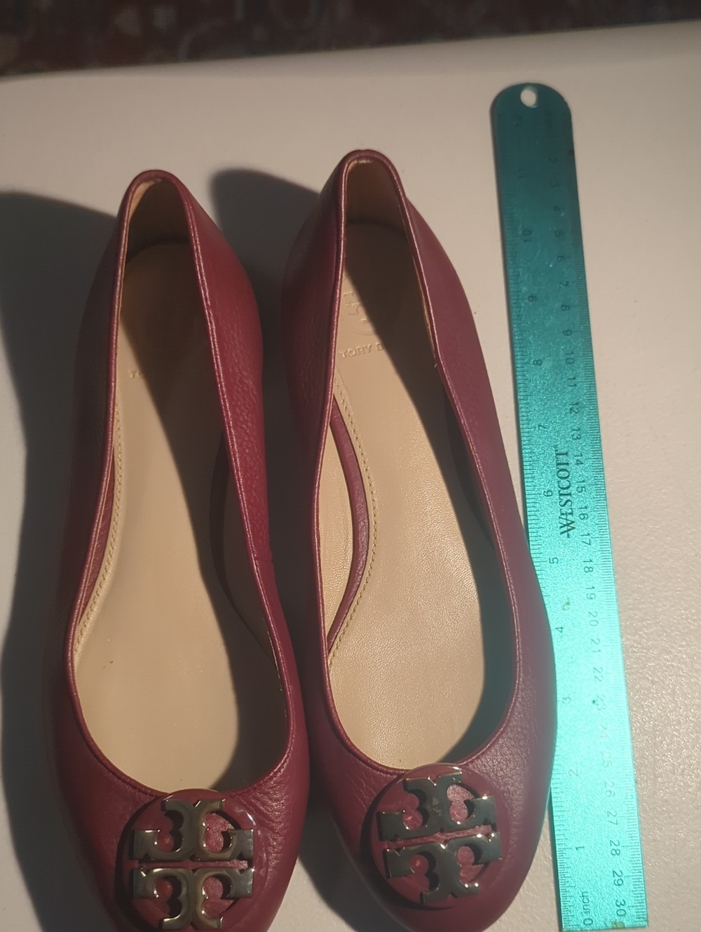 Tory Burch Women's Maroon Leather Logo Ballet Flats
